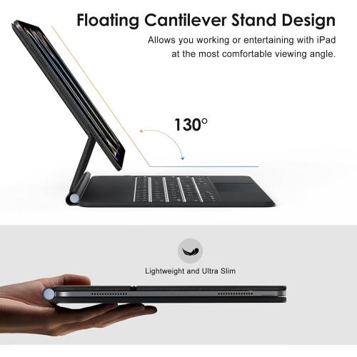 Keyboard Case for iPad Pro 11 inch Magic-Style Magnetic Keyboard Case with Multi-Touch Trackpad, Floating Cantilever Stand Compatible with iPad Pro 13 inch