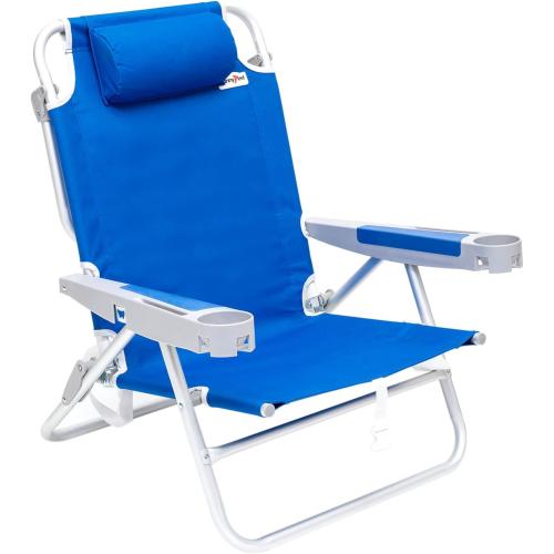 SUNNYFEEL Extra Wide 28 Low Beach Chair 5 Position Lay Flat, XL Oversized Portable Folding Camping Chairs with Cup Holder for Outdoor/Trip, Lightweight Foldable Backpack Beach Chair for Adults