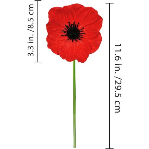 24 pcs Artificial Red Flower Stems PU Real Touch Flower Fake Flowers in Red with Black Center 11.6 Tall for Wedding Bouquets Corsages Centerpiece Floral Arrangements