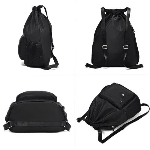 LOKAPEGY Black Drawstring Backpack for Women, Waterproof Drawstring Gym Bag for Men, Cinch Sack for Basketball, Pull String Sport Bag for Soccer.