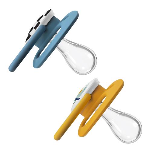 Dr. Brown's Advantage Glow-in-the-Dark Baby Pacifier, Fully Symmetrical Soother with Soft Silicone Bulb, Skateboard Snail-Blue Nature, 6-18m, BPA Free, 4 Pack