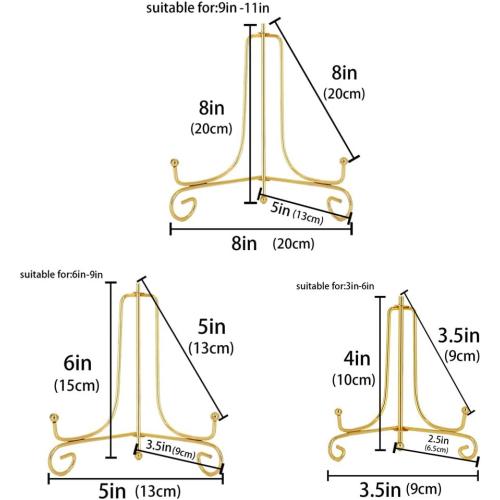 LIONWEI LIONWELI 6 Pack Iron Display Stand,Gold Iron Easel Plate Holder Stand for Displaying Pictures, Plates, Books and Arts (4, 6, 8 inch)
