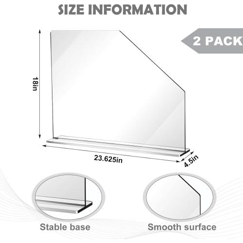 Vesici 2 Pcs Clear Acrylic Sink Splash Guard Freestanding Panel Barrier with Easy Reach Cutaway Kitchen Guard Protective Splatter Barrier for Home Hospital(23.625 Length, 18 Height, 4.5 Base)