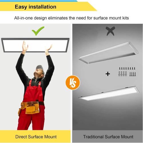 AIKVSXER 1x4 LED Flat Panel Light Surface Mount Ceiling Light Black, 5500LM 50W TRIAC 10-100% Dimmable, 3000/4000/5000k Selectable 120V LED Light Fixture for Kitchen/Laundry/Garage 2PACK