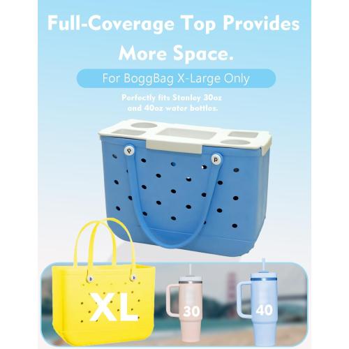Top Cup Phone Holder Tray Storage Lid for Stanley Compatible with Bogg Bag XL Cover, Cup Organizer Holder Waterproof Silicone Multifunctional Storage Box for Outdoor Beath Camping Travel (Gray, XL)