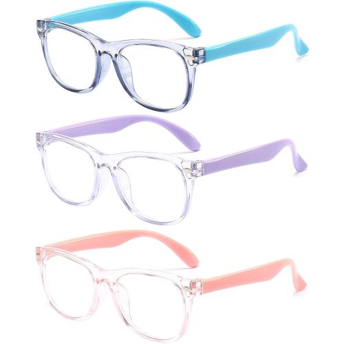3 Pack kids Blue Light Blocking Glasses for girls boys Computer Blue Light Blocking Glasses For Age 3-9 (Light blue   Light purple   Light pink)