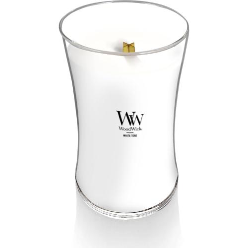 WoodWick Large Hourglass Candle in White Teak Premium Soy Blend Wax with Crackling Pluswick Innovation Wood Wick