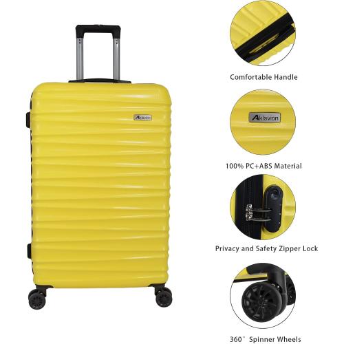 Luggage Sets 3 Piece(20/24/28)-Suitcase Set- Luggage with Wheels-PC   ABS Durable Lightweight Rotating hardshell suitcase 5PCS(Yellow)