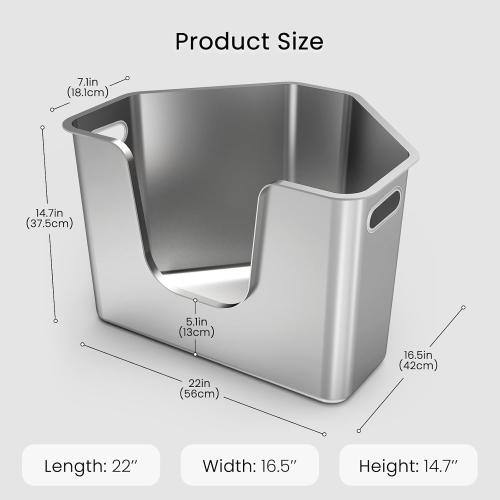 Stainless Steel Corner Cat Litter Box, Metal Litter Box with High Sided, One-piece Corner Cat Toilet, No Assembly Required, Non-Stick, No Odor Kitten Litter Pan, Easy to Clean, for Small Medium Cats