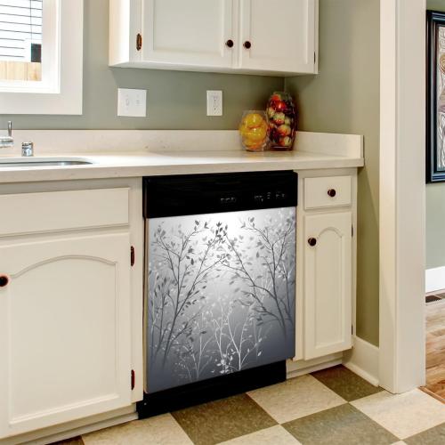 Dishwasher Magnet Cover, Grey Tree Waterproof Fade-Resistant Decorative Cover, Durable Magnetic Panel for Dishwasher