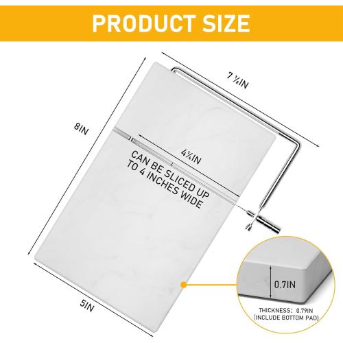 TOPULORS Cheese Slicer with 5 Replacement Upgrade Thick Cutting Wires - Heavy Duty 5x8 Handheld Marble Board Cutter for Block Cheese, Butter - Kitchen Gadget Slicers Tool - White