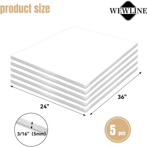 24x36 White Foam Boards (3/16 Thick), 5 Packs of Foam Core Boards, Poster Board Perfect for Signage, Displays, Backdrops, DIY Projects & Office Use