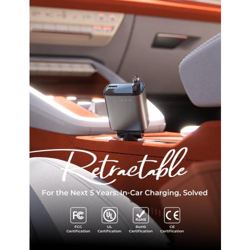 LISEN Retractable Car Charger USB C [Upgraded Dual Type C] 75W Fast 4 in 1 Car Charger for iPhone 17, Gifts for Him Her Men Women, Car Accessories for Galaxy S25 S26 Phone 17 Pro Max 16 15