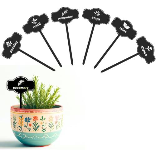 6 Piece Set Laser Cut Metal Garden Markers - Reusable Steel Tags for Potted Plants, Garden & Greenhouse. Durable Label for Kitchen Herbs & Spices