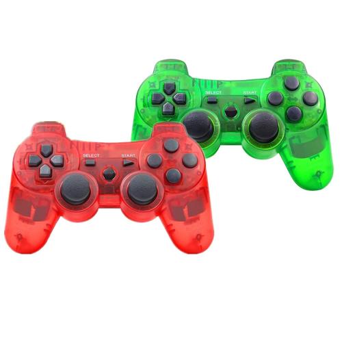 ＲＵＥＩＵＲＩ P-S3 Controller 2 Pack PS-3 Wireless controller P3 Controller Wireless Bluetooth Gamepad with USB Charger Cable for PS-3 Console (Clear Red Clear Green)