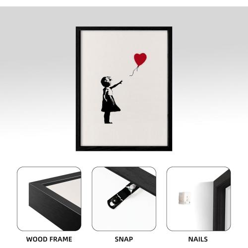 OVVGVV Framed Banksy Wall Decor, Love Over Money Hoodie Men Minimalist Positive Graffiti Street Art for Bedroom, Living Room, Office (12x16in,Type2)