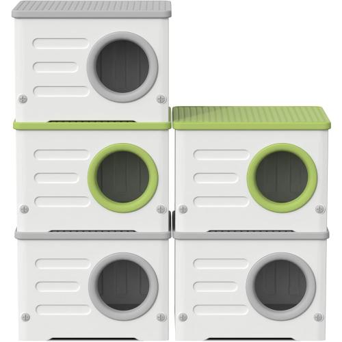 Outdoor Feral Cat House Weatherproof with Cushion (Grey and White) | Heavy-duty Plastic,Elevated Stackable Structure,Insulated Outdoor Cat Shelter,All-season Indoor Use,Ideal for Yard,Porch Barn