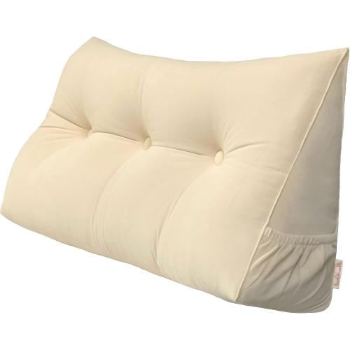 Size Large Color beige Triangular Reading Bed Rest Pillow Large Bolster Cushion Headboard Backrest Wedge Pillow with Removable Cover and Two Large Side Pockets