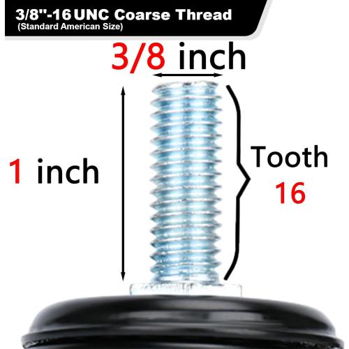 2 Stem Caster Wheels with Safety Dual Locking 600Lbs Heavy Duty Threaded Stem Casters No Noise Swivel Castors with Brakes 3/8- 16 x 1 (Set of 4)