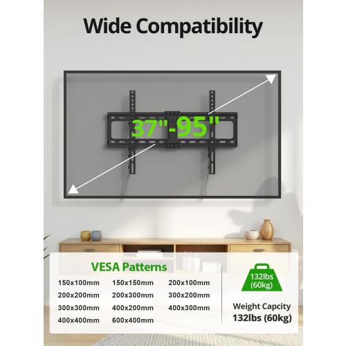 USX MOUNT Tilting TV Wall Mount for Most 37-95 Flat Curved Screen Television, TV Bracket with Max VESA 600x400mm up to 132lbs, Low Profile Tilt Mount for 16, 24 Stud