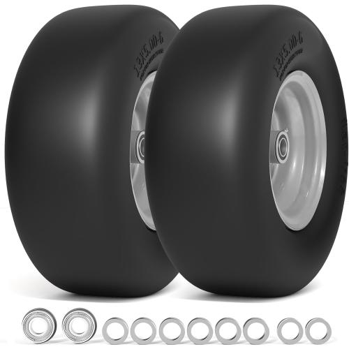 13x5.00-6 Flat Free Lawn Mower Tire, Zero Turn Mower Front Tires, 13x5x6 Solid Mower Wheel for Residential and Commercial, 3/4 & 5/8 Bearing, 3.25-5.9 Center Hub, 2Pack Gray, 500Lbs