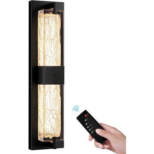 Battery Operated Resin Wall Sconce - Wireless Rechargeable Black Wall Light Dimmable LED Remote Wall Sconces Lighting Modern Cordless Vanity Light Fixtures No Wiring for Living Room Bedroom Bathroom