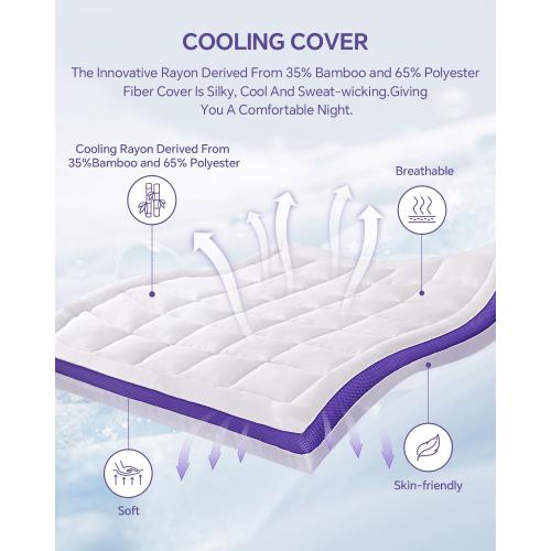 Dual Layer 4 Inch Memory Foam Mattress Topper Queen - 2 Inch Gel Memory Foam and 2 Inch Pillow Top Mattress Pad, 7-Zone Egg Crate Mattress Topper for Back Pain