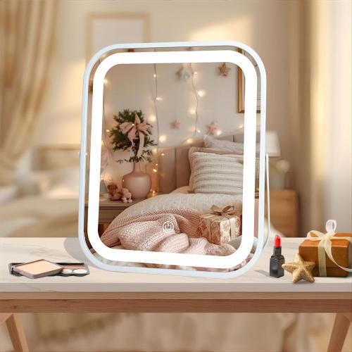 Beauty Gifts LED Makeup Mirror 8x10 Rechargeable with 3 Color Settings, Touch Control, Portable & Cord-Free Vanity Mirror, Premium Metal Frame, Gift-Ready for Travel Mirror White