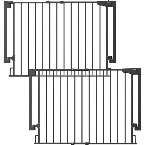 Cumbor 2 Pack 29.2-43 No Bottom Bar Baby Gate for Stairs, 2-in-1 Auto Close Dog Gate Indoor, Hardware Mounted Pet Gate for Doorways with Large Walk Thru Door, Child-Proof Safety Gate for Kids (Black)
