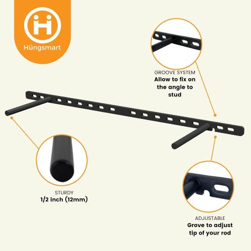 (Set of 4) 22 x 3/4 inch Floating Shelf Brackets Designed for 1 inch Thick Custom Shelves, Hidden Floating Shelf Hardware (8 inch Rod) Black