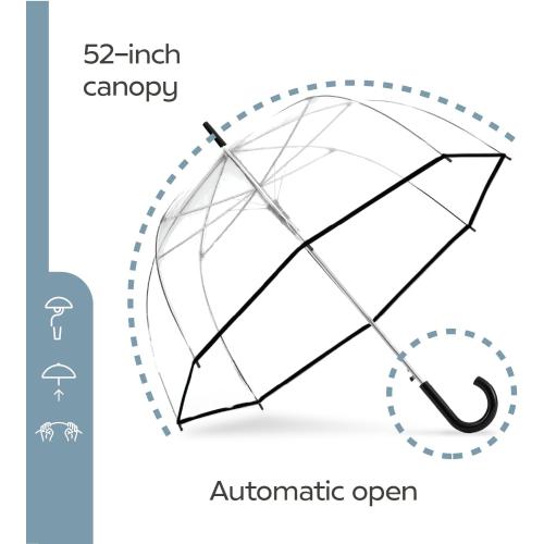 ShedRain Bubble Clear Umbrella, Auto Open, See-Through, Rain & Windproof, for Weddings, Proms and Events