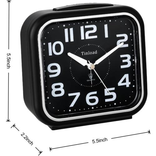 5.5 Large Analog Alarm Clock Silent Non Ticking, Gentle Wake, Beep Sounds, Increasing Volume, Battery Operated Snooze and Manual Light, Easy Set, Black (Best for Elder)