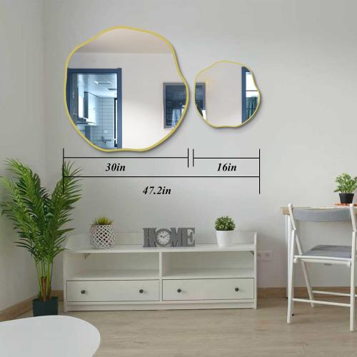 POZINO Irregular Shaped Mirror, 16 Asymmetrical Mirror, Gold Scalloped Rounded Mirrors, Modern Frameless Abstract Mirrors for Living Room Bedroom Bathroom Entryway Fireplace Hallway