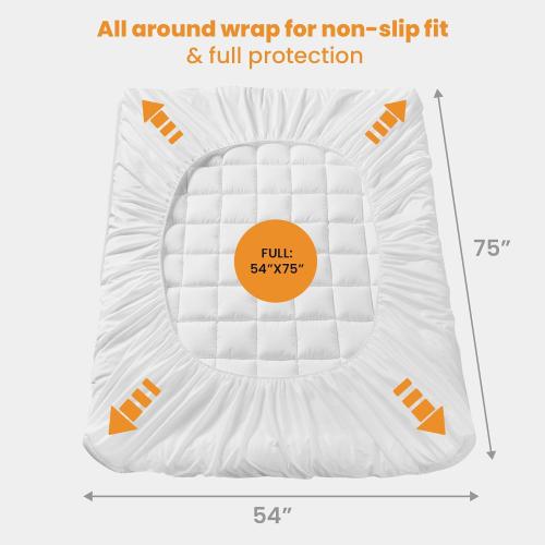 MATBEBY Full Size Mattress Pad - Cooling Breathable Mattress Topper, Quilted Fitted Mattress Protector, Pillow Top Mattress Cover with 8-21 Deep Pocket, Soft, Machine Washable, White, 54x75 Inches