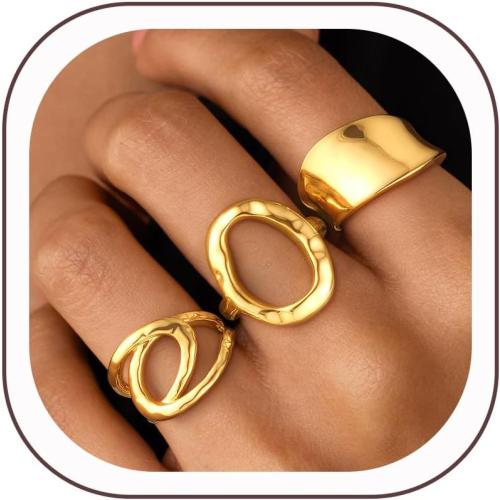 ZOERAY Chunky Gold Rings for Women Non Tarnish Trendy 14k Gold Plated Adjustable Signet Band Stackable Thumb Ring Set Open Twist Dome Statement Stacking Rings Jewelry Gifts for Women Size 5-10