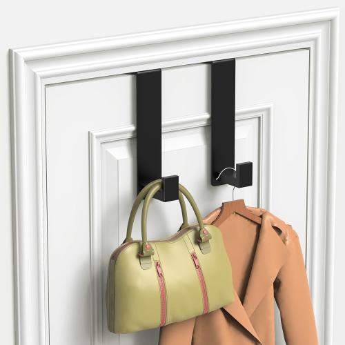 PMMASTO 2-Pack Over The Door Hooks - Rustproof Stainless Steel Door Hangers Fits for 1-3/4 Inch Thick Doors, Non-Marking and Tool-Free Easy Install​​ (Black, L Shape)