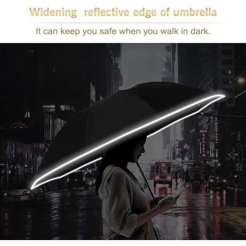 Bodyguard Inverted Umbrella - Large Windproof for Rain & Sun, Compact Reverse With Reflective Stripe, Teflon-Coated for Women Men, Travel Folding With Cover Bag
