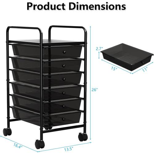 Metal 6 Tier Rolling Cart with 6 Drawers,1 Table Top & 4 Wheels, Utility Grocery Craft Cart on Wheels for Classroom, Office, Bathroom, Kitchen, Bar, Home Storage and Organization, Dorm Room Essentials