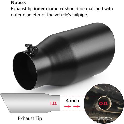 A-KARCK 4 Inch Exhaust Tip, Universal 4'' Inlet 6 Outlet 12 Long Stainless Steel Bolt On Exhaust Tailpipe Black Muffler Tip for Truck