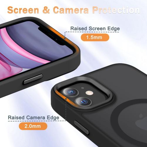 for iPhone 12 Case, iPhone 12 Pro Case, with 1 Screen Protector, Matte Magnetic Slim Phone Cover, Support for Magsafe, Shockproof Protection Translucent Frosted Back,Black