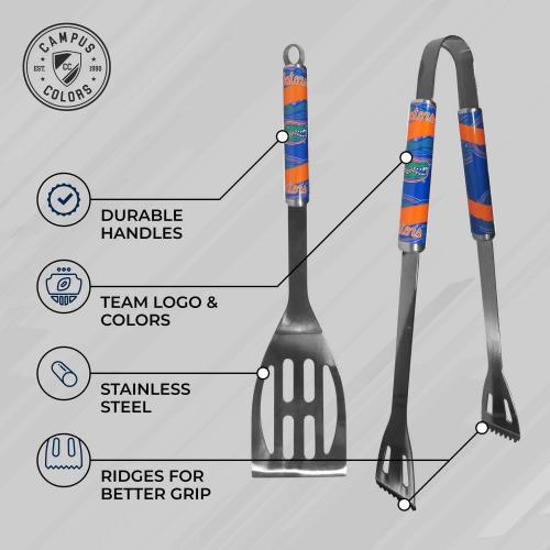 Siskiyou Collegiate University Two Piece Grilling Tools Set with 2 Magnet Chip Clips, College Tailgating Tools Bundle (Florida Gators - Chrome)