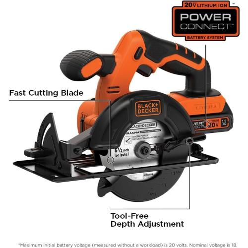 BLACK DECKER 20V MAX POWERCONNECT 5-1/2 in. Cordless Circular Saw with Battery and Charger (BDCCS20C)