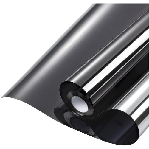 rabbitgoo Window Privacy Film One Way, 17.5 x 78.7, Black Silver | Window Tint for Home, Heat Sun Blocking Anti UV Removable Reflective Glass Door Covering, Mirror Tinting Film House Office