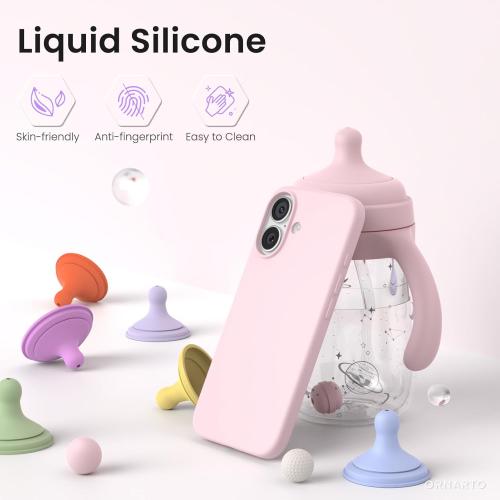 ORNARTO Compatible with iPhone 17 Case 6.3, Slim Liquid Silicone 3 Layers Full Covered Soft Gel Rubber Phone Case Protective Cover 6.3 Inch, Chalk Pink