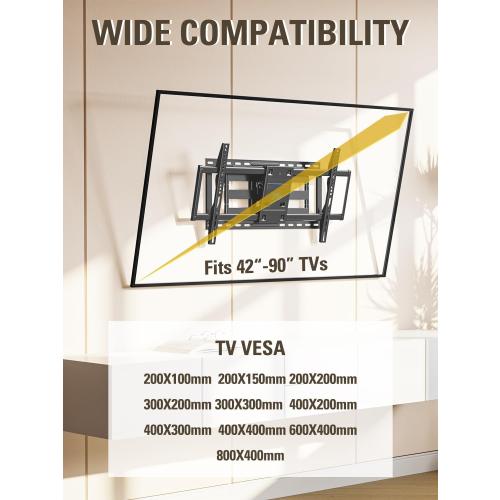 Mounting Dream TV Wall Mount TV Bracket for Most 42-90 Inch TV, Pre-Assembled Full Motion TV Mount with Articulating Arms, Max VESA 800x400mm 132 lbs. Loading, Fits 16, 18, 24 Studs, MD2298-XL