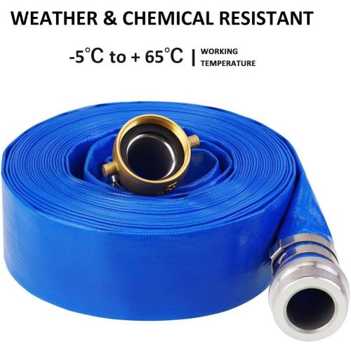 1 x 100' Blue PVC Backwash and Discharge Hose for Swimming Pools, Heavy Duty Reinforced Flat Pool Hose with Aluminum Pin Lug Fittings