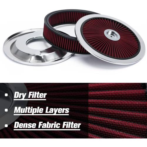 PTNHZ 14x3 Round Air Cleaner Filter Assembly w/Flow-Thru Lid Caburetor High Flow Compatible For Chevrolet GMC Ford