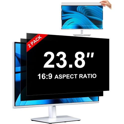 [2-Pack] Privacy Screen For Computer Monitor, 23.8-Inch 16:9 Aspect Ratio; Anti Spy/Bule Light/Glare And Eye Protection, 2 Install Ways Removable For Office, Airport, Cafe And Other Public Area; Diagonal 23.8 Inches, Width 20.74 Inches, Height 11.67 Inches