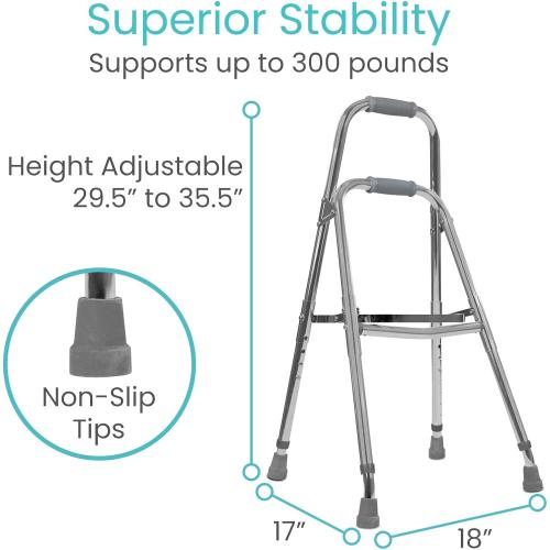 Vive Hemi Walker for Seniors - Narrow for Small & Tight Spaces, Ultra Lightweight, One-Handed Folding Walker, Foldable, Works as Chair Stand Assist Aid Grab Bar for Elderly - Sit to Stand Side Cane