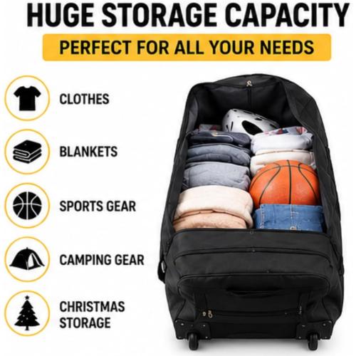 Gothamite 36-inch Rolling Duffle Bag with Wheels, Luggage Bag, Hockey Bag, XL Duffle Bag With Rollers, Heavy Duty Oversized Bag (Black)